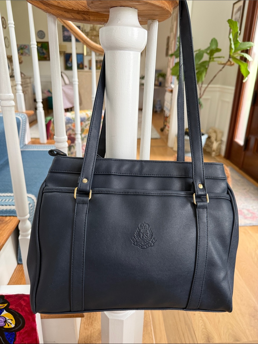 Tan Sac Navy Leather Handbag